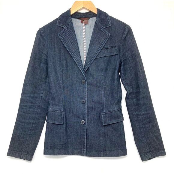 Zara Women Blazer Jacket Denim L Large Dark Blue Lyocell Cotton NWOT - Picture 1 of 10